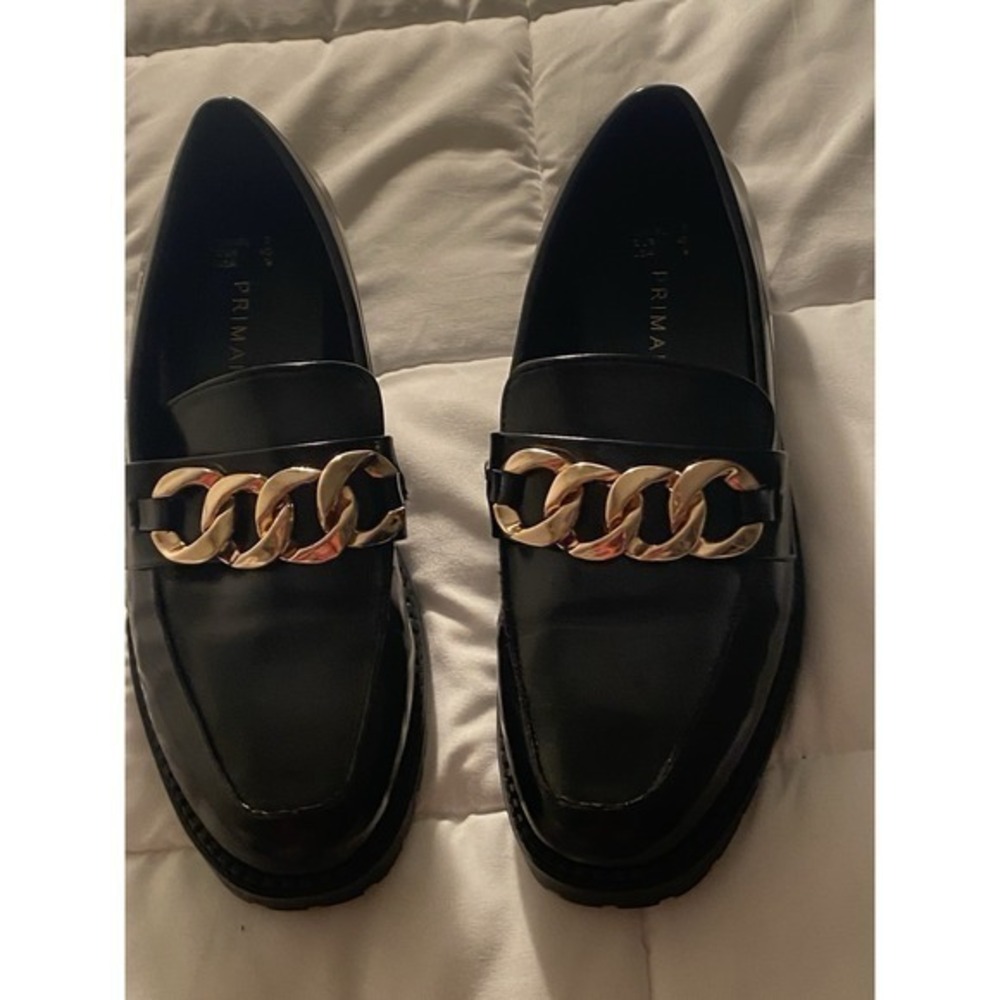 Primark‎ Men's Black Leather Shoes With Gold Trim Heel Size 9